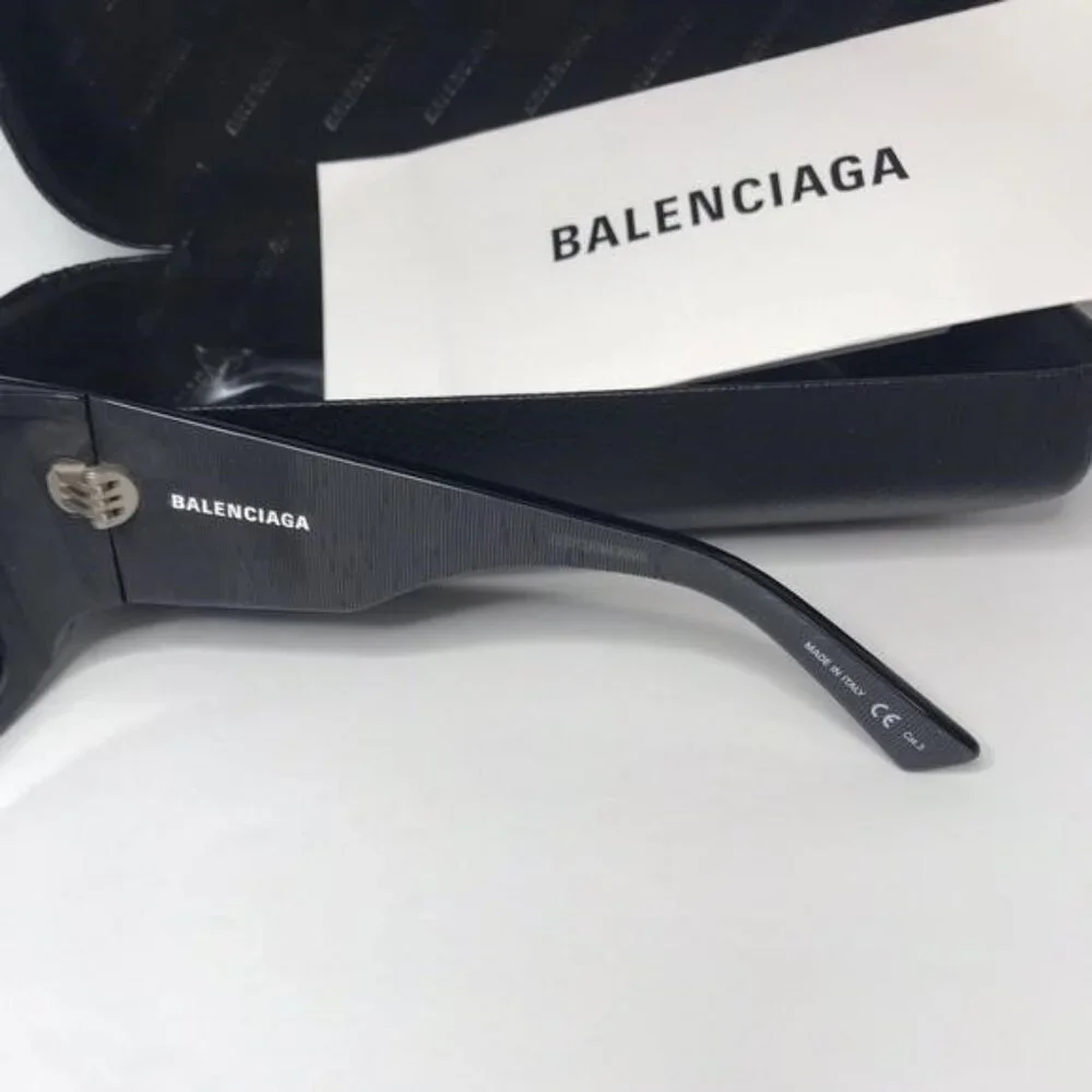 Original Balenciaga Black BB0002S Shield Sunglasses